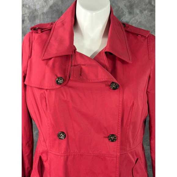 Talbots Red Belted Double Breasted Lined Trench Coat sz 12W (15583) NEW - Picture 2 of 10